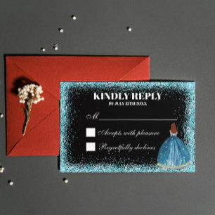 Tarjeta De Confirmación De Asistencia Purpurina Turquesa Relieve metalizado Balón Person