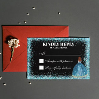 Tarjeta De Confirmación De Asistencia Purpurina Turquesa Relieve metalizado Balón Person