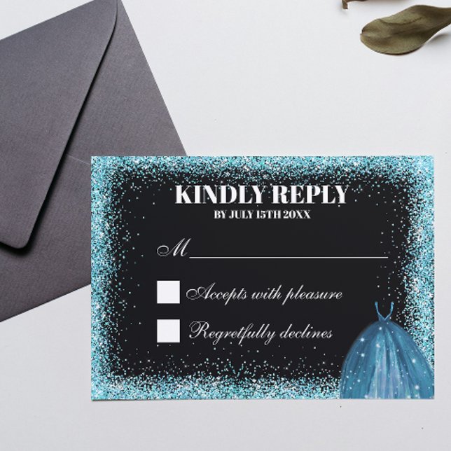 Tarjeta De Confirmación De Asistencia Purpurina Turquesa Relieve metalizado Balón Person (Subido por el creador)