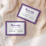 Tarjeta De Confirmación De Asistencia Purpurinoso Bat Mitzvah, Púrpura y Plata<br><div class="desc">Esta tarjeta de inserción de moda incluye letras en negrita en la parte delantera con un aspecto en capas en purpurina plateado y blanco, y una parte posterior de color sólido. Agregue el texto utilizando el formulario de plantilla. Cambie el tipo de letra, el diseño y los colores utilizando la...</div>
