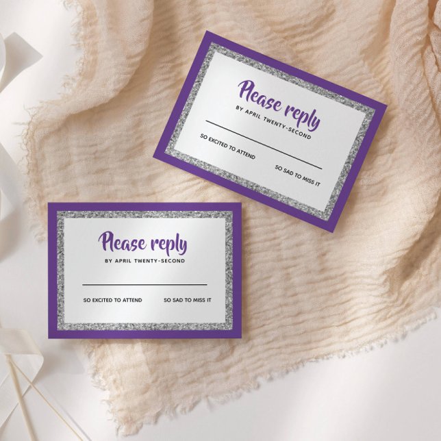 Tarjeta De Confirmación De Asistencia Purpurinoso Bat Mitzvah, Púrpura y Plata (Subido por el creador)