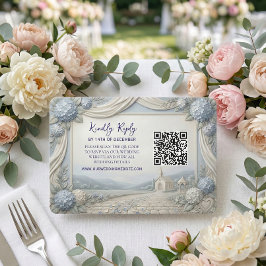 Tarjeta De Confirmación De Asistencia QR code Blue Hydrangea Vintage Chapel Wedding