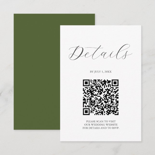 Tarjeta De Confirmación De Asistencia QR code Wedding Details Moss Green (Anverso / Reverso)
