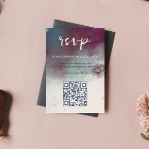 Tarjeta De Confirmación De Asistencia QR Código acuarela moderna Jewel Tones Boho Boda