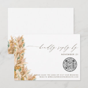 Tarjeta De Confirmación De Asistencia QR Código moderno Boho Pampas Boda de Grass Weddin