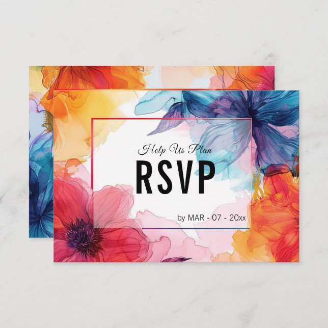 Tarjeta De Confirmación De Asistencia QR + elección dietética Anemone Dreamscape Boda (Anverso / Reverso)