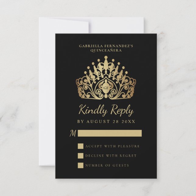 Tarjeta De Confirmación De Asistencia Quinceañera 15ª celebración de cumpleaños (Anverso)