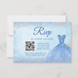 Tarjeta De Confirmación De Asistencia Quinceañera 15° QR Navidades de copos de nieve azu