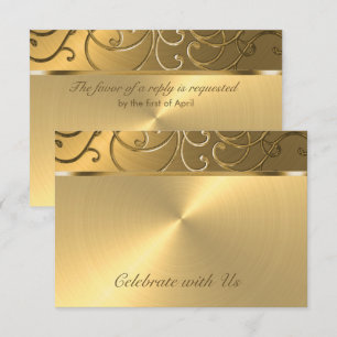 Tarjeta De Confirmación De Asistencia Quinceanera All Gold Filigree Swirly Border