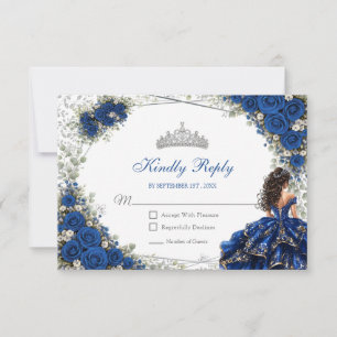 Tarjeta De Confirmación De Asistencia Quinceañera Azul Real Mariposas Plateadas