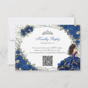 Tarjeta De Confirmación De Asistencia Quinceañera Azul Real Mariposas Plateadas