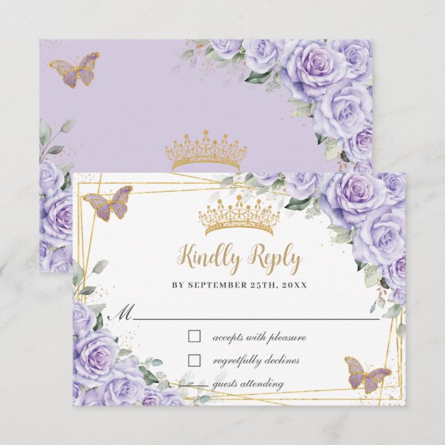 Tarjeta De Confirmación De Asistencia Quinceañera Butterflies (Anverso / Reverso)