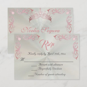 Tarjeta De Confirmación De Asistencia Quinceañera de Borde Vintage - Verde Pastel/Rosa D