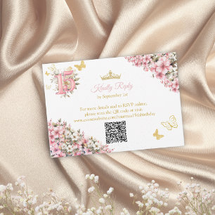 Tarjeta De Confirmación De Asistencia Quinceañera de Mariposas Florales Doradas Rosa Son