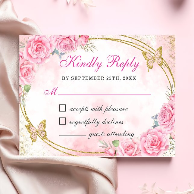 Tarjeta De Confirmación De Asistencia Quinceanera de oro Rosa Quince cumpleaños 15 Anos (Subido por el creador)