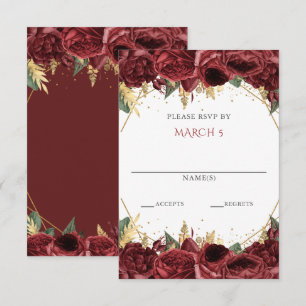 Tarjeta De Confirmación De Asistencia Quinceañera Floral Burgundy Gold