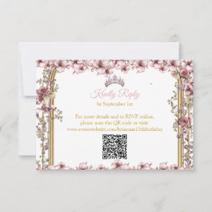 Tarjeta De Confirmación De Asistencia Quinceañera floral rosa y dorado