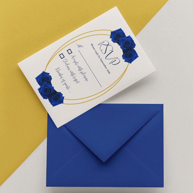 Tarjeta De Confirmación De Asistencia Quinceañera geométrica real azul y oro (Subido por el creador)
