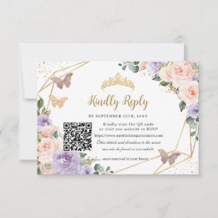 Tarjeta De Confirmación De Asistencia Quinceañera Lilac Rubor Floral Mariposas 16º QR