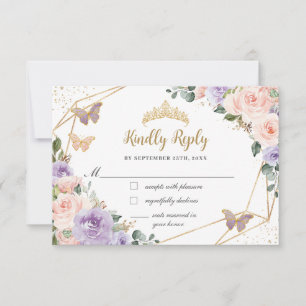 Tarjeta De Confirmación De Asistencia Quinceañera Lilac Rubor Floral Mariposas 16