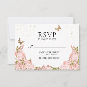 Tarjeta De Confirmación De Asistencia Quinceañera Mariposa Dorada Floral Rosa Rubor