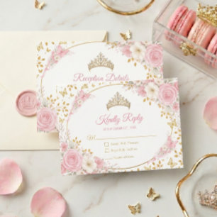 Tarjeta De Confirmación De Asistencia Quinceañera Mariposa Dorada Rosa Rubor