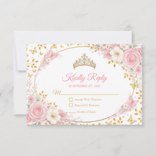 Tarjeta De Confirmación De Asistencia Quinceañera Mariposa Dorada Rosa Rubor 