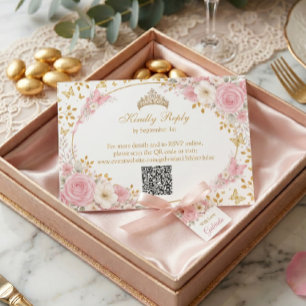 Tarjeta De Confirmación De Asistencia Quinceañera Mariposa Dorada Rosa Sonrojada