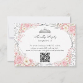 Tarjeta De Confirmación De Asistencia Quinceañera Mariposa Plateada Rosa Sonrojado 