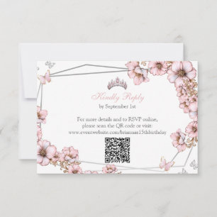 Tarjeta De Confirmación De Asistencia Quinceañera Mariposa Tiara de Plata Rosa
