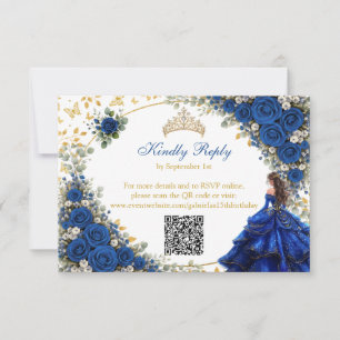 Tarjeta De Confirmación De Asistencia Quinceañera Mariposas Doradas Azul Real