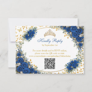 Tarjeta De Confirmación De Asistencia Quinceañera Mariposas Doradas Azul Real 