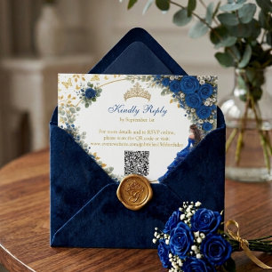 Tarjeta De Confirmación De Asistencia Quinceañera Mariposas Doradas Azul Real