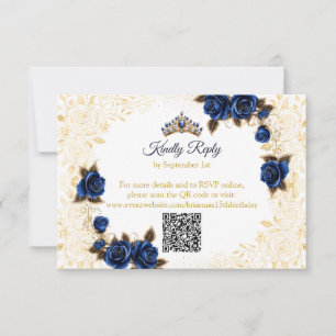Tarjeta De Confirmación De Asistencia Quinceañera Mariposas Tiara Dorada Azul Real