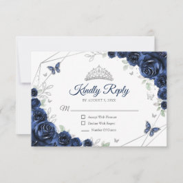 Tarjeta De Confirmación De Asistencia Quinceanera Navy Silver Floral Reply