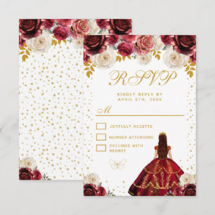 Tarjeta De Confirmación De Asistencia Quinceañera Princesa Floral Roja
