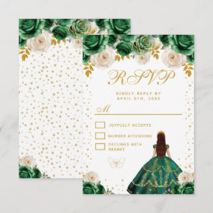 Tarjeta De Confirmación De Asistencia Quinceañera Princesa Floral Verde