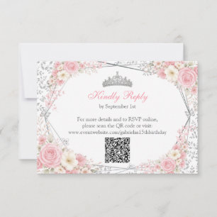 Tarjeta De Confirmación De Asistencia Quinceañera Rosa Rubor Mariposa Plateada