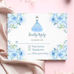 Tarjeta De Confirmación De Asistencia Quinceanera Silver Blue Flown