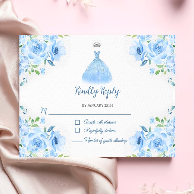 Tarjeta De Confirmación De Asistencia Quinceanera Silver Blue Flown (Subido por el creador)