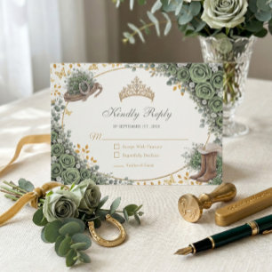 Tarjeta De Confirmación De Asistencia Quinceañera Verde Salvia Occidental Dorado Country