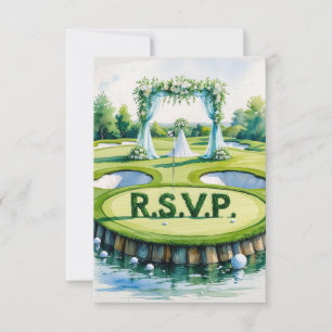 Tarjeta De Confirmación De Asistencia R.S.V.P. GOLF Boda con bola de golf en verde