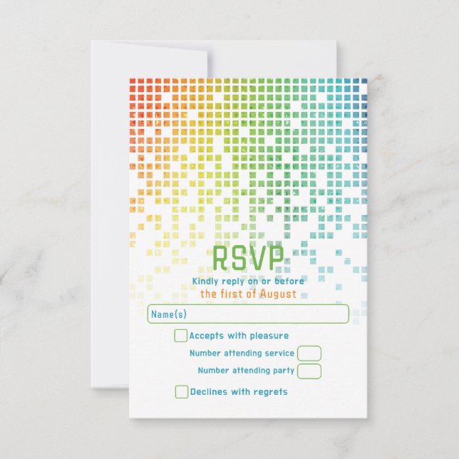 Tarjeta De Confirmación De Asistencia Rainbow Pixels Video Game Gamer Bar Mitzvah (Anverso)