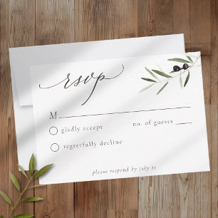 Tarjeta De Confirmación De Asistencia Rama de olivo acuarela elegante boda minimalista