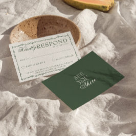 Tarjeta De Confirmación De Asistencia Ramas Verde Esmeralda Boho Boda de Dinero Antiguo