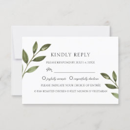 Tarjeta De Confirmación De Asistencia Ramas verdes elegantes. Boda chic