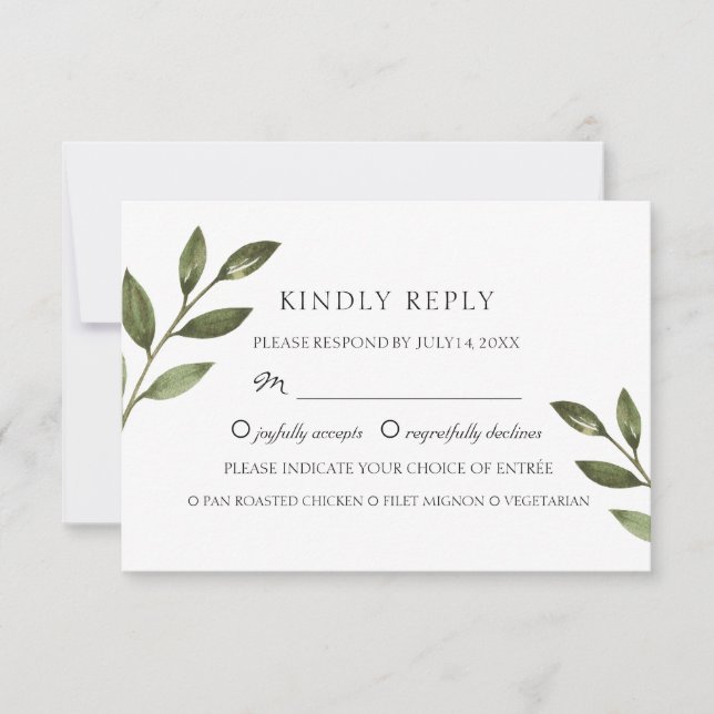 Tarjeta De Confirmación De Asistencia Ramas verdes elegantes. boda de moda (Anverso)