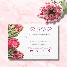 Tarjeta De Confirmación De Asistencia Ramo de Proteas Rosadas Botánicas Tropicales para 