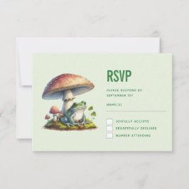 Tarjeta De Confirmación De Asistencia Rana bajo una seta de champiñón Boda de naturaleza