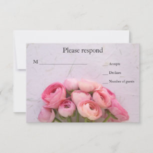 Tarjeta De Confirmación De Asistencia Ranunculus rosa sobre fondo texturizado